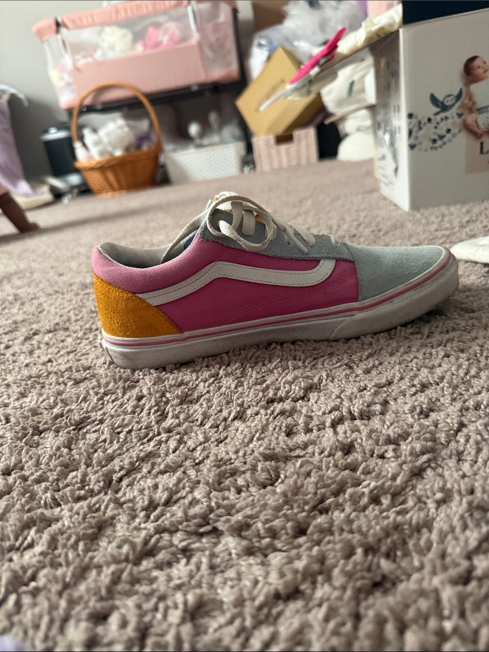 Vans Kids Low-Top Pink, Gray & Yellow Accent Skate Shoe